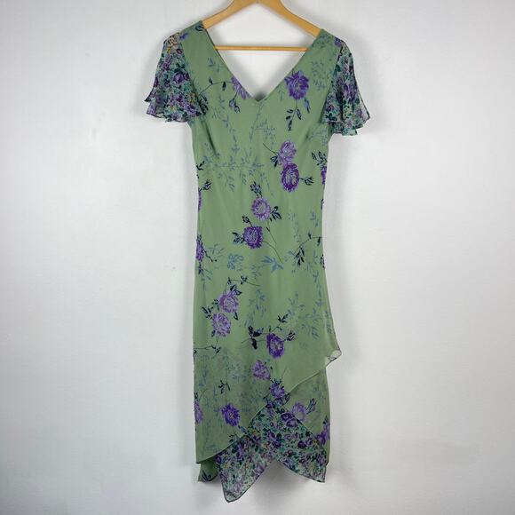 Vintage 90s y2k Eva Blue Green Purple Fairy Whimsy Floral Midi Dress Size Small - Picture 3 of 13